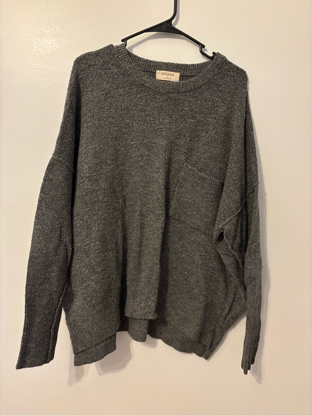 Zenana Outfitters Charcoal Crewneck Sweater with Pocket